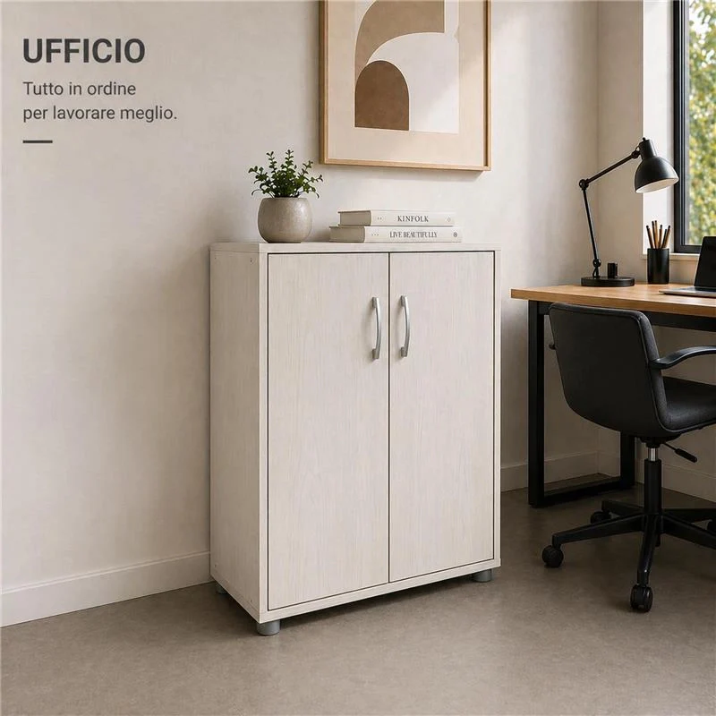SCARPIERA IN MDF COLOR BIANCO LEGNO CON CINQUE RIPIANI E DUE ANTE DIMENSIONI 60X30X83.5 CM - Image 4