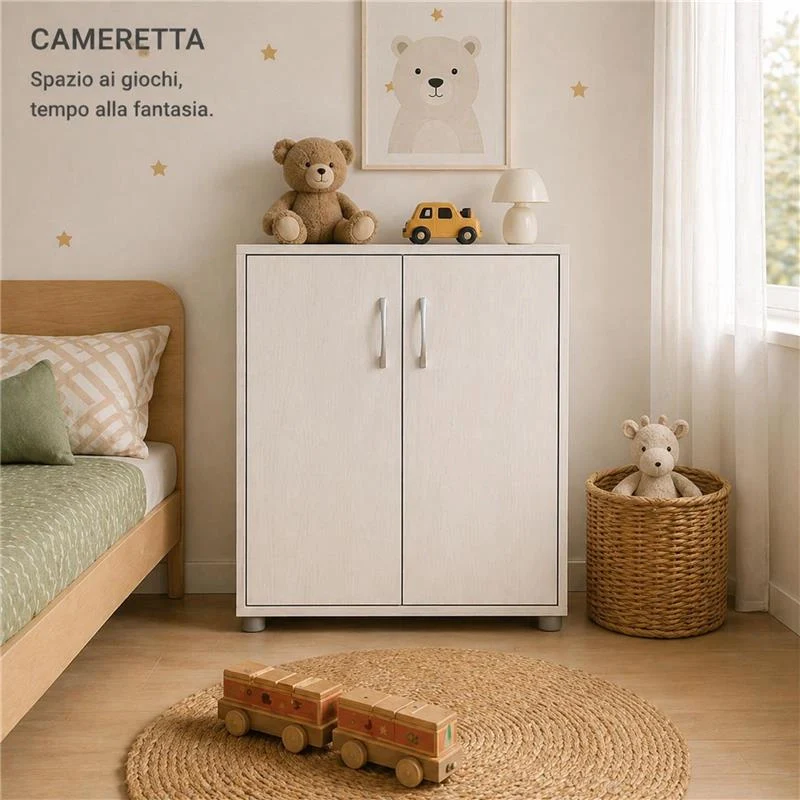 SCARPIERA IN MDF COLOR BIANCO LEGNO CON CINQUE RIPIANI E DUE ANTE DIMENSIONI 60X30X83.5 CM - Image 8