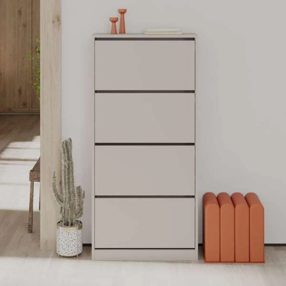 (2c) Scarpiera a ribalta light mocha con 4 ante L73 x P26 x 154.5H cm
