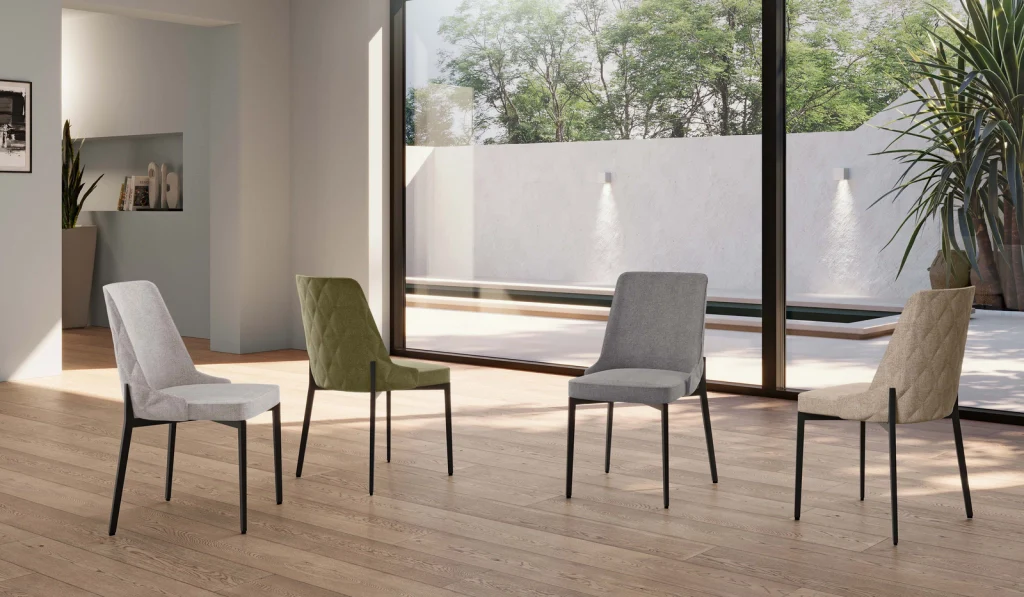 Sedia Ambra in tessuto easy-clean color verde con struttura in metallo - Stones
