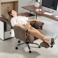 Sedia da Ufficio Ergonomica in Tessuto, con Schienale inclinabile e Poggiapiedi, Marrone chiaro - Image 2