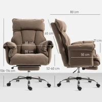 Sedia da Ufficio Ergonomica in Tessuto, con Schienale inclinabile e Poggiapiedi, Marrone chiaro - Image 3