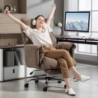 Sedia da Ufficio Ergonomica in Tessuto, con Schienale inclinabile e Poggiapiedi, Marrone chiaro - Image 4