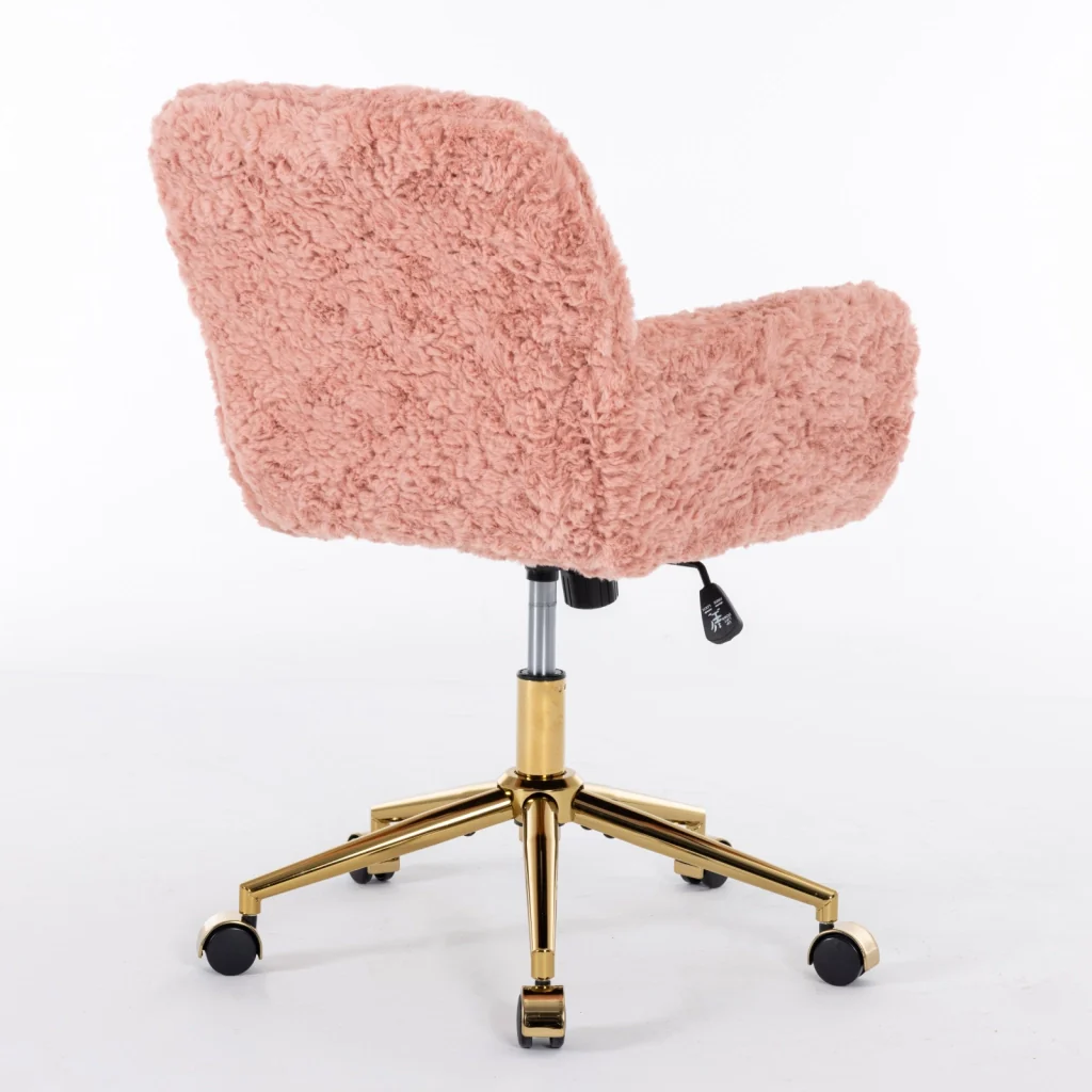 Sedia da ufficio girevole, sedia da toeletta, imitazione pelliccia di coniglio, altezza regolabile, base in metallo, rosa - Image 7