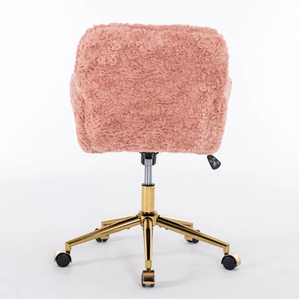 Sedia da ufficio girevole, sedia da toeletta, imitazione pelliccia di coniglio, altezza regolabile, base in metallo, rosa - Image 8