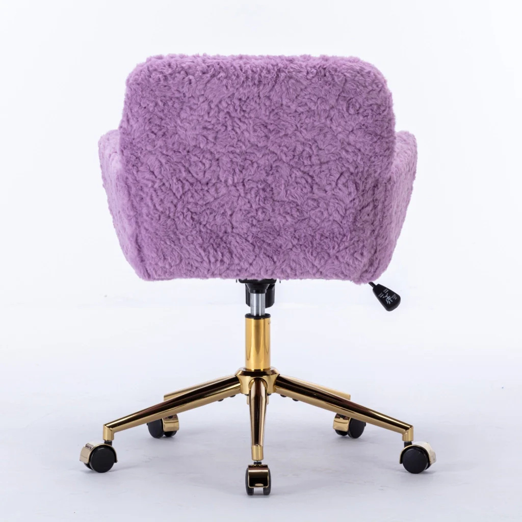 Sedia da ufficio girevole, sedia da toeletta, imitazione pelliccia di coniglio, altezza regolabile, base in metallo, viola - Image 8