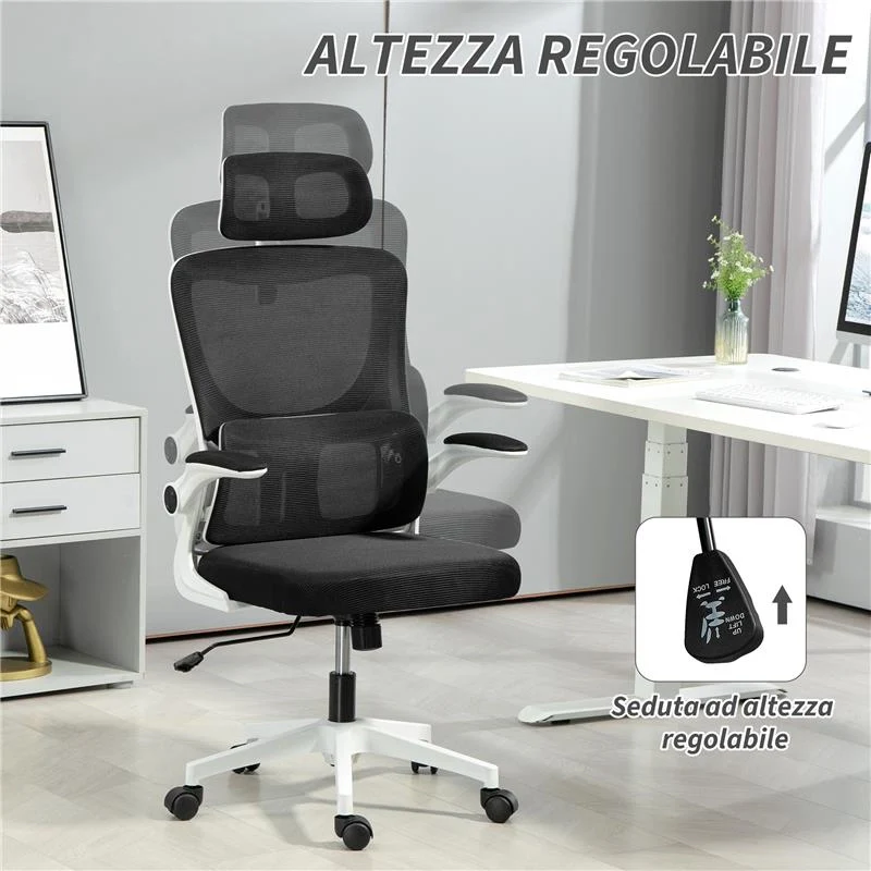 SEDIA DA UFFICIO REGOLABILE E RECLINABILE CON POGGIATESTA RIMOVIBILE, IN TESSUTO A RETE, 60X59X114-122 CM, NERO - Image 7