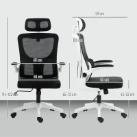 Sedia da Ufficio Regolabile e Reclinabile con Poggiatesta Rimovibile, in Tessuto a Rete, 60x59x114-122 cm, Nero - Image 3