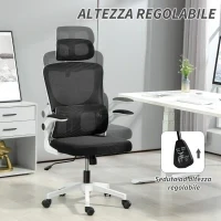 Sedia da Ufficio Regolabile e Reclinabile con Poggiatesta Rimovibile, in Tessuto a Rete, 60x59x114-122 cm, Nero - Image 4