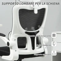 Sedia da Ufficio Regolabile e Reclinabile con Poggiatesta Rimovibile, in Tessuto a Rete, 60x59x114-122 cm, Nero - Image 6
