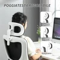 Sedia da Ufficio Regolabile e Reclinabile con Poggiatesta Rimovibile, in Tessuto a Rete, 60x59x114-122 cm, Nero - Image 7