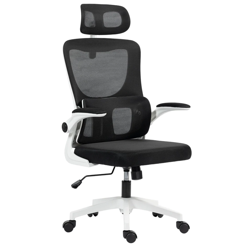 Sedia Ergonomica da Ufficio Girevole 60x59x114-122 cm con Poggiatesta Rimovibile in Tessuto a Rete Nero