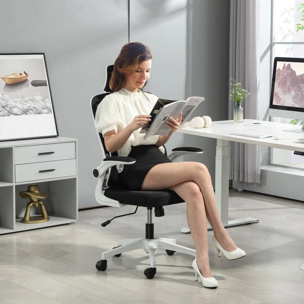 Sedia Ergonomica da Ufficio Girevole 60x59x114-122 cm con Poggiatesta Rimovibile in Tessuto a Rete Nero - Image 2