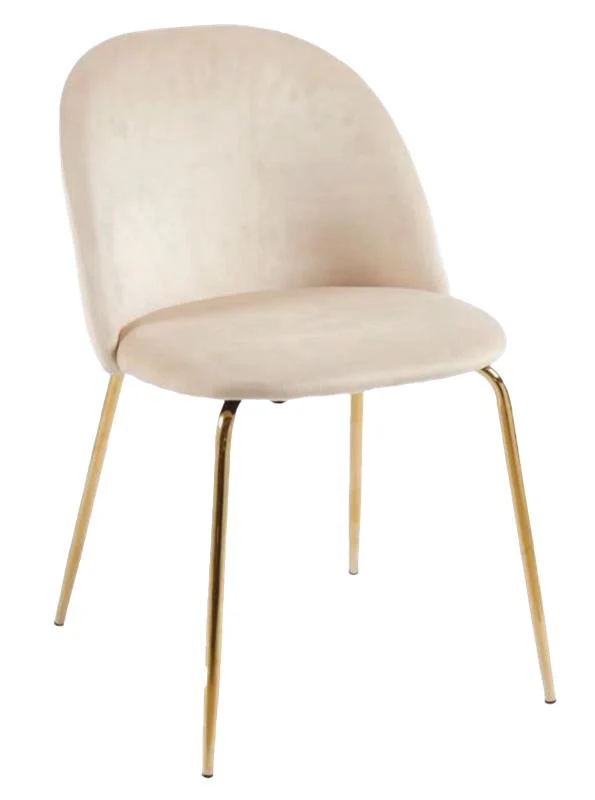SEDIA IN VELLUTO BEIGE CON PIEDI IN METALLO COLOR ORO MISURE: 58X50X78/49 CM