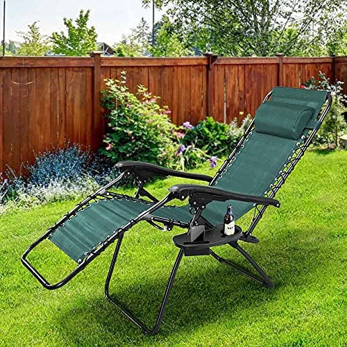 Sedia Poltrona Giardino Gravita Zero Pieghevole Acciaio Oxford con Vassoio Verde - Image 4