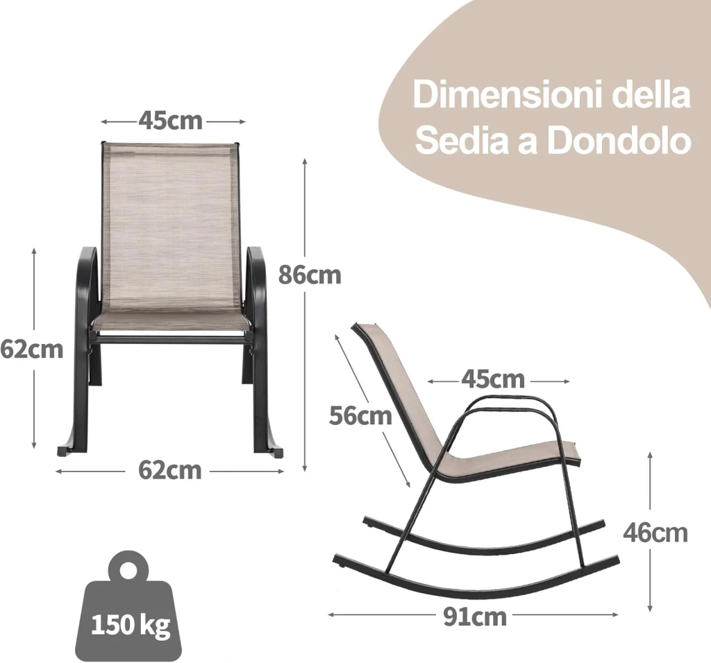Sedie a Dondolo da Giardino 2 Pezzi, Dondoli da Esterno Ergonomici in Textilene Traspirante e Movimento Dolce, Sedie Dondolo da Balcone Terrazzo Giardino - Image 2