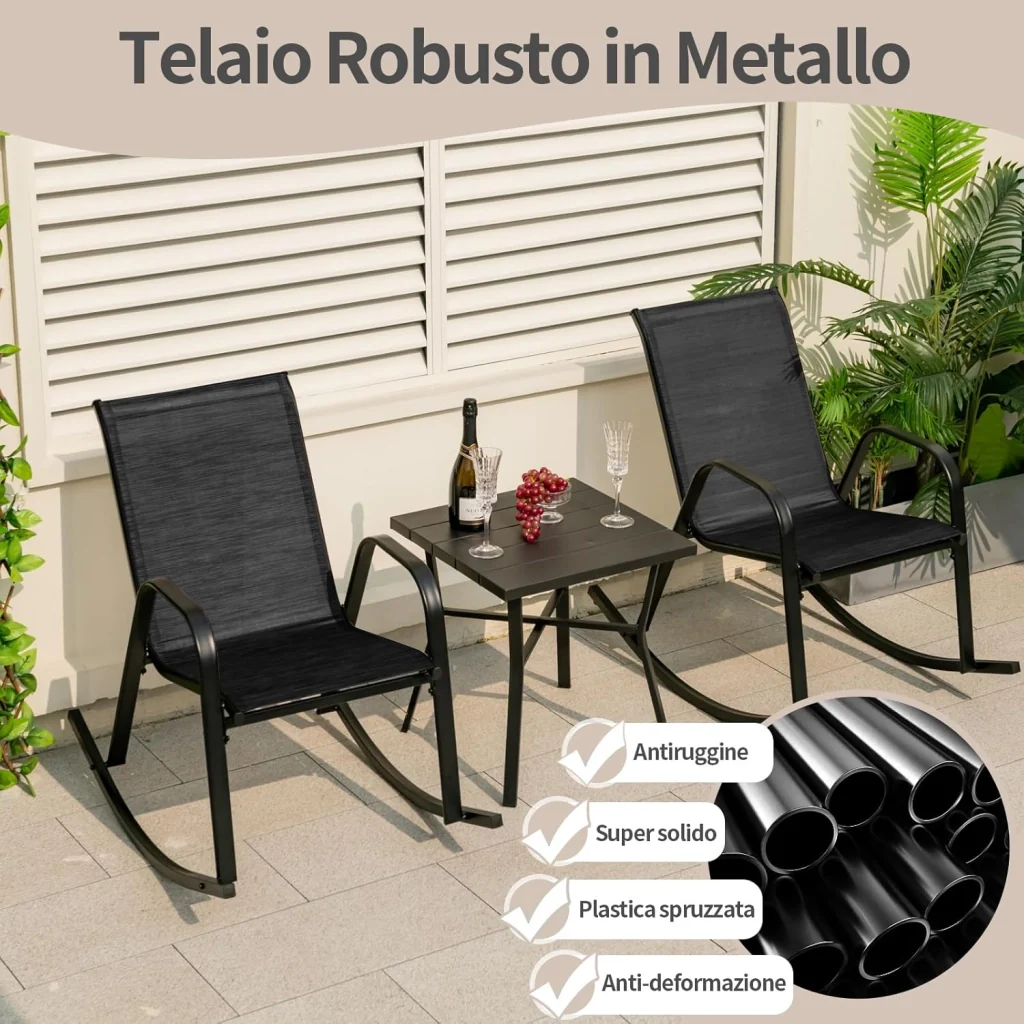 Sedie a Dondolo da Giardino 2 Pezzi, Dondoli da Esterno Ergonomici in Textilene Traspirante e Movimento Dolce, Sedie Dondolo da Balcone Terrazzo Giardino, Portata 150 kg (Nero) - Image 6