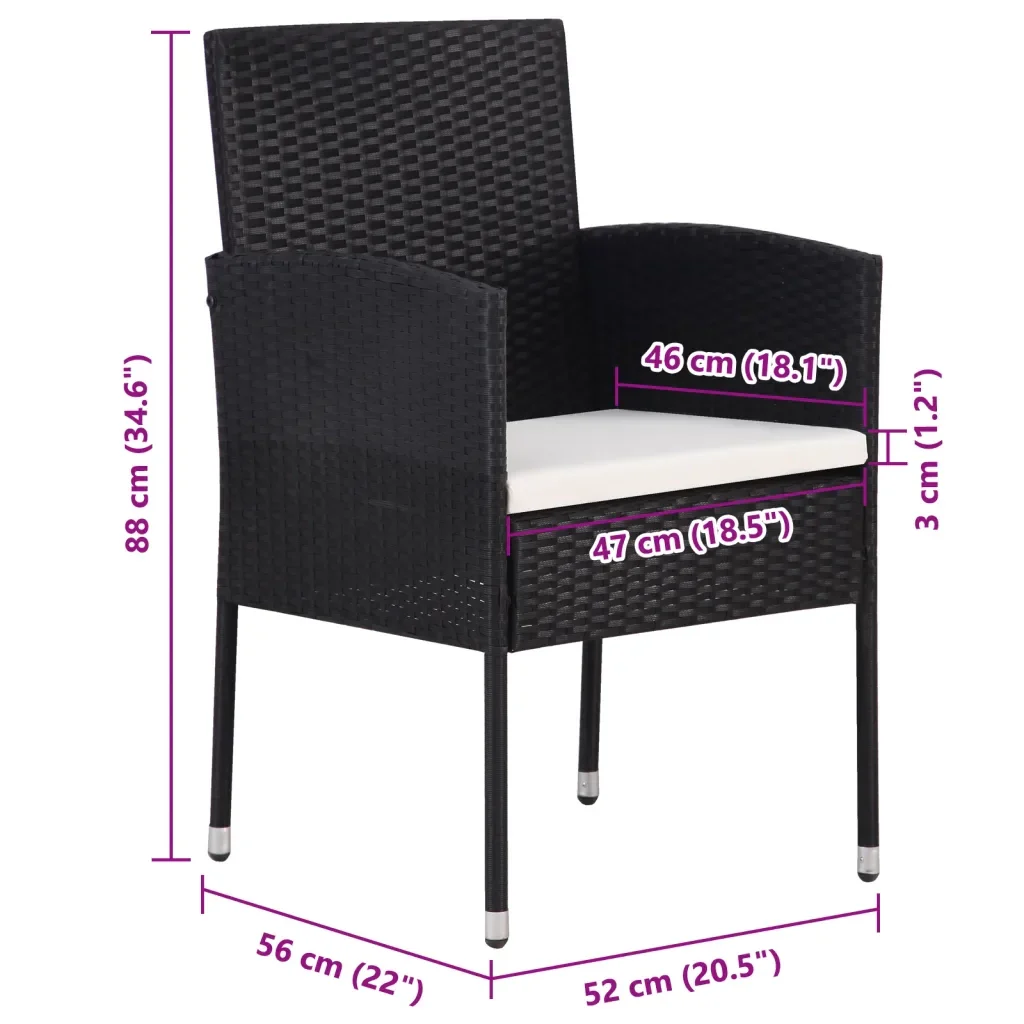 Sedie da Giardino con Cuscini Bianco Crema 2pz Nere Polyrattan 318704 - Image 6