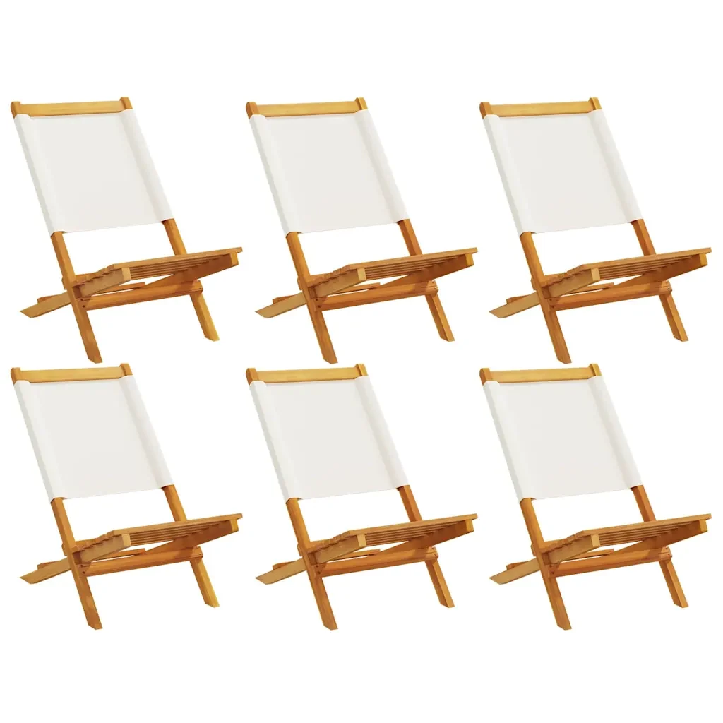 Sedie da Giardino Pieghevoli 6pz Bianco Crema Tessuto e Legno 3214638 - Image 2