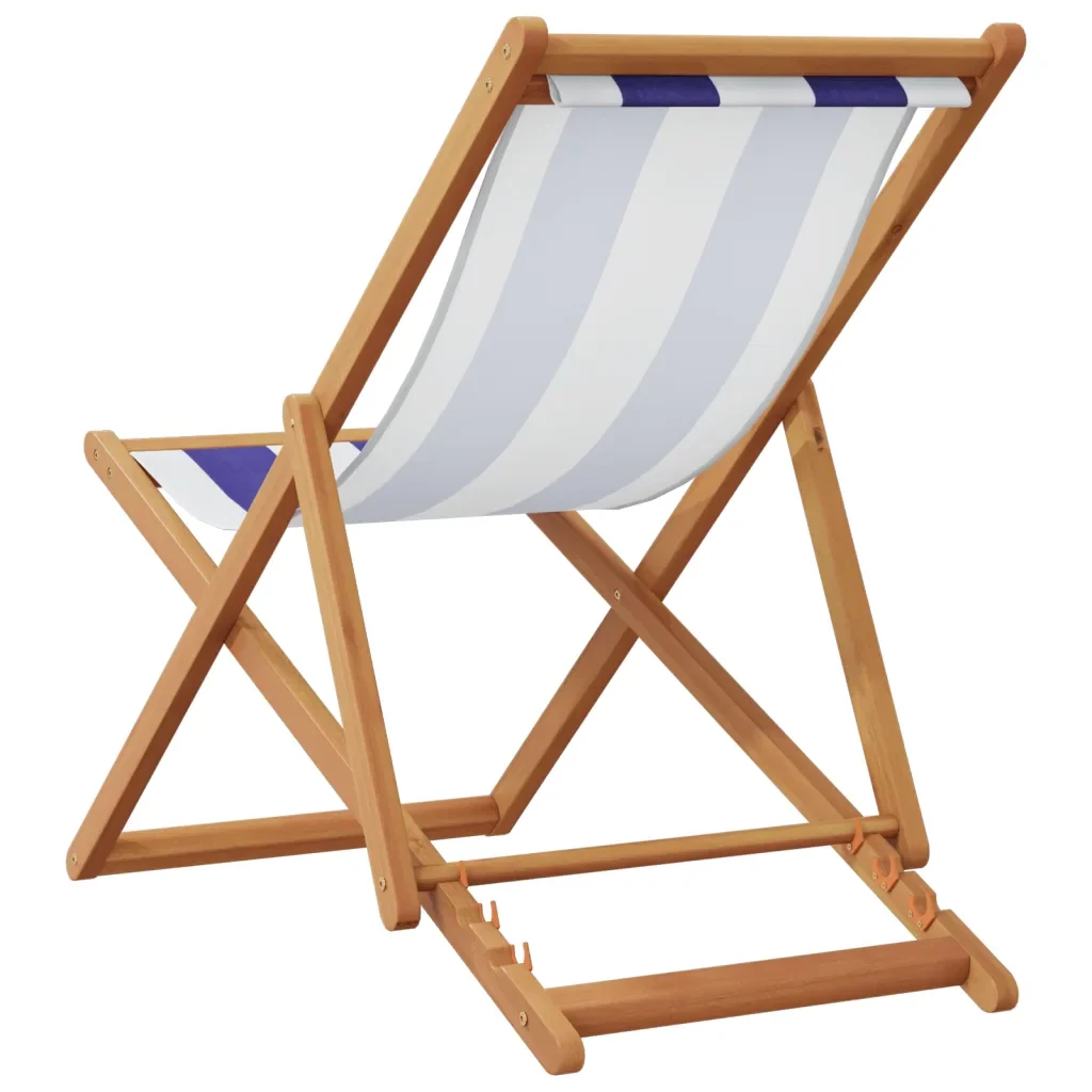 Sedie da Spiaggia Pieghevoli 2 pz Blu e Bianco Tessuto e Legno 3214501 - Image 5