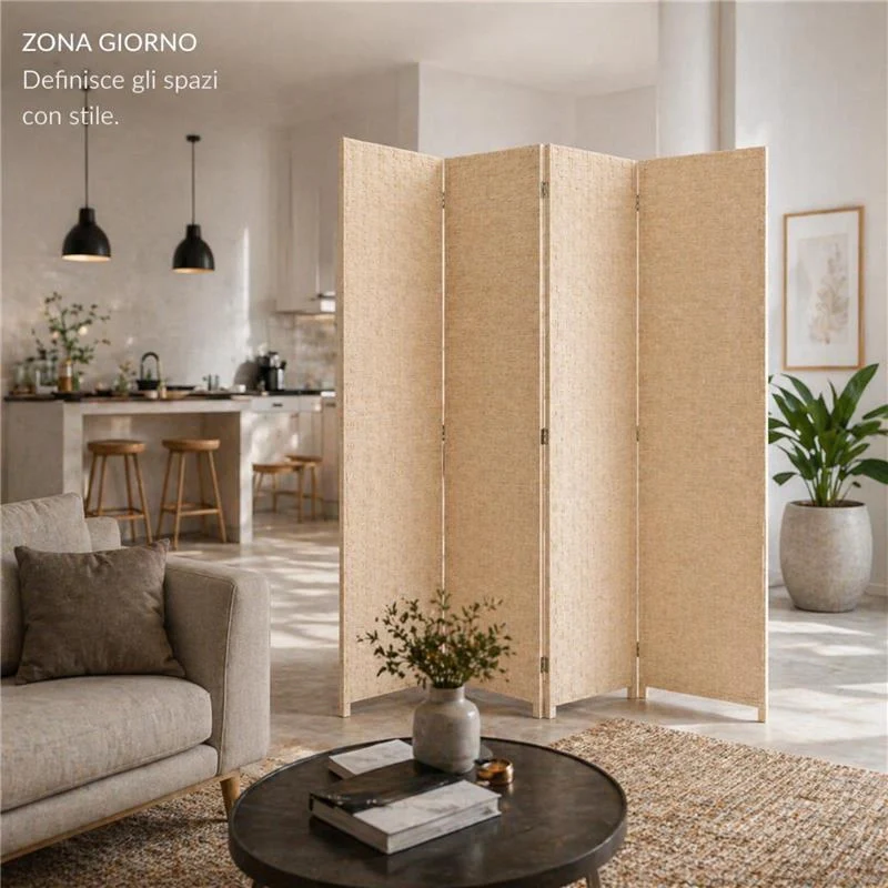 SEPARE' CON QUATTRO PANNELLI IN PLASTICA BEIGE CON STRUTTURA IN LEGNO MISURE: 180X180 CM - Image 4