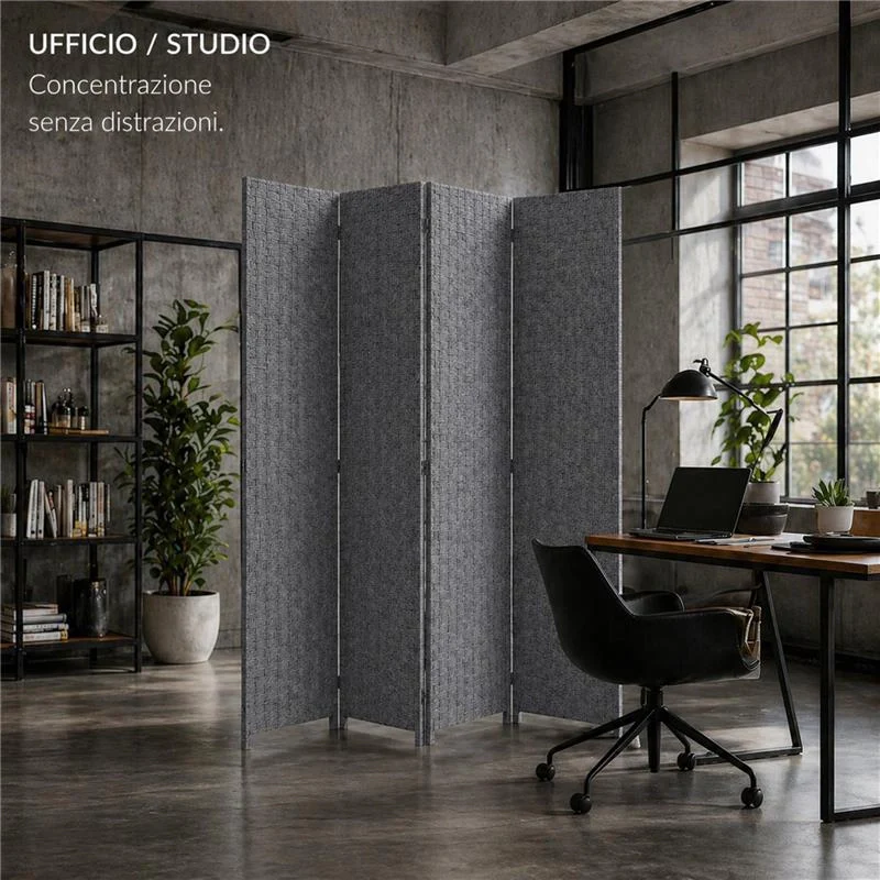 SEPARE' CON QUATTRO PANNELLI IN PLASTICA GRIGIO CON STRUTTURA IN LEGNO MISURE: 180X180CM - Image 4