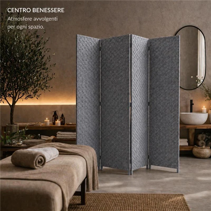 SEPARE' CON QUATTRO PANNELLI IN PLASTICA GRIGIO CON STRUTTURA IN LEGNO MISURE: 180X180CM - Image 7