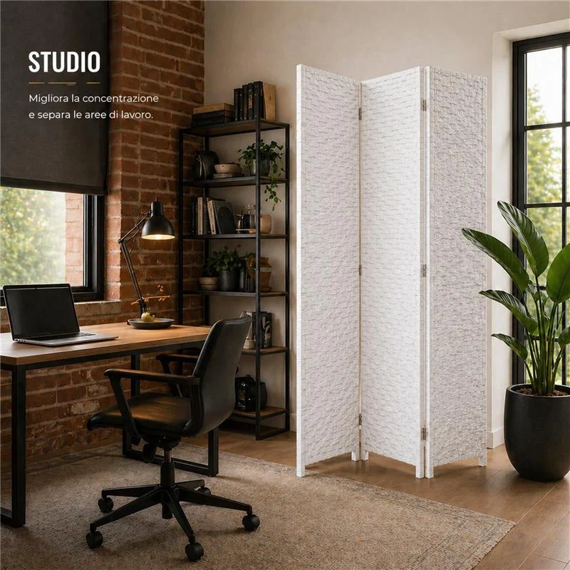 SEPARE' CON TRE PANNELLI IN PLASTICA BIANCO CON STRUTTURA IN LEGNO MISURE: 180X135CM - Image 3