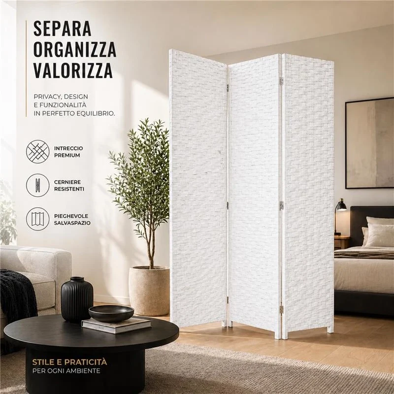 SEPARE' CON TRE PANNELLI IN PLASTICA BIANCO CON STRUTTURA IN LEGNO MISURE: 180X135CM - Image 4