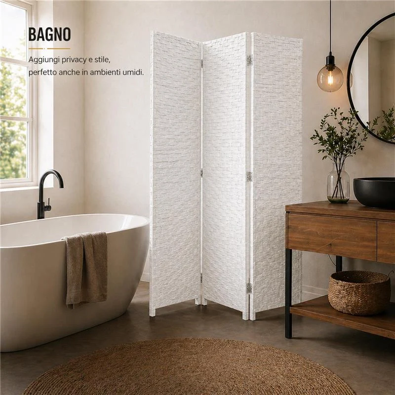 SEPARE' CON TRE PANNELLI IN PLASTICA BIANCO CON STRUTTURA IN LEGNO MISURE: 180X135CM - Image 5