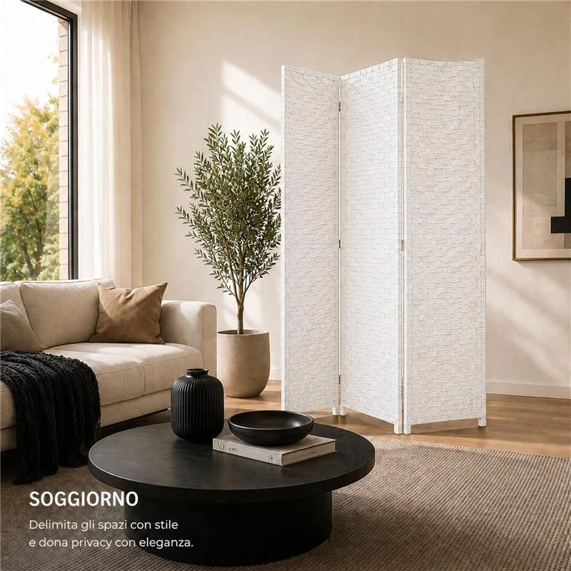 SEPARE' CON TRE PANNELLI IN PLASTICA BIANCO CON STRUTTURA IN LEGNO MISURE: 180X135CM - Image 6
