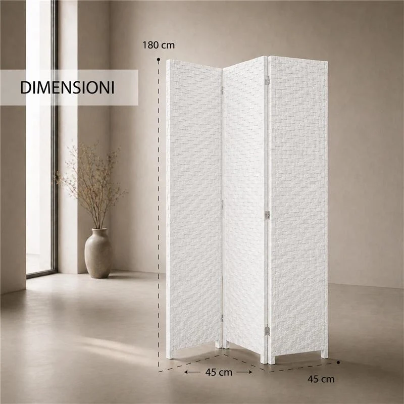 SEPARE' CON TRE PANNELLI IN PLASTICA BIANCO CON STRUTTURA IN LEGNO MISURE: 180X135CM - Image 7