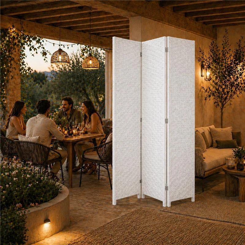 SEPARE' CON TRE PANNELLI IN PLASTICA BIANCO CON STRUTTURA IN LEGNO MISURE: 180X135CM - Image 8