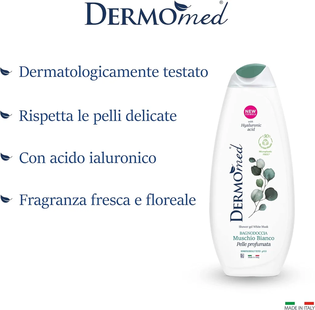 SET 12 PZ DERMOMED BAGNODOCCIA CON ACIDO IALURONICO 650 ML MUSCHIO BIANCO - Image 2