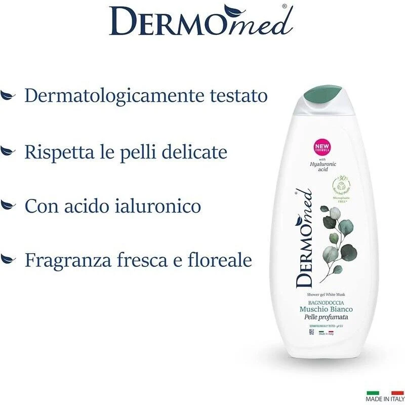 SET 12 PZ DERMOMED BAGNODOCCIA CON ACIDO IALURONICO 650 ML MUSCHIO BIANCO - Image 3