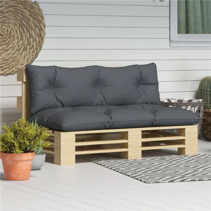 SET 2 CUSCINI DA GIARDINO PER DIVANI E PALLET IN POLIESTERE CON IMBOTTITURA SPESSA GRIGIO CARBONE - Image 2