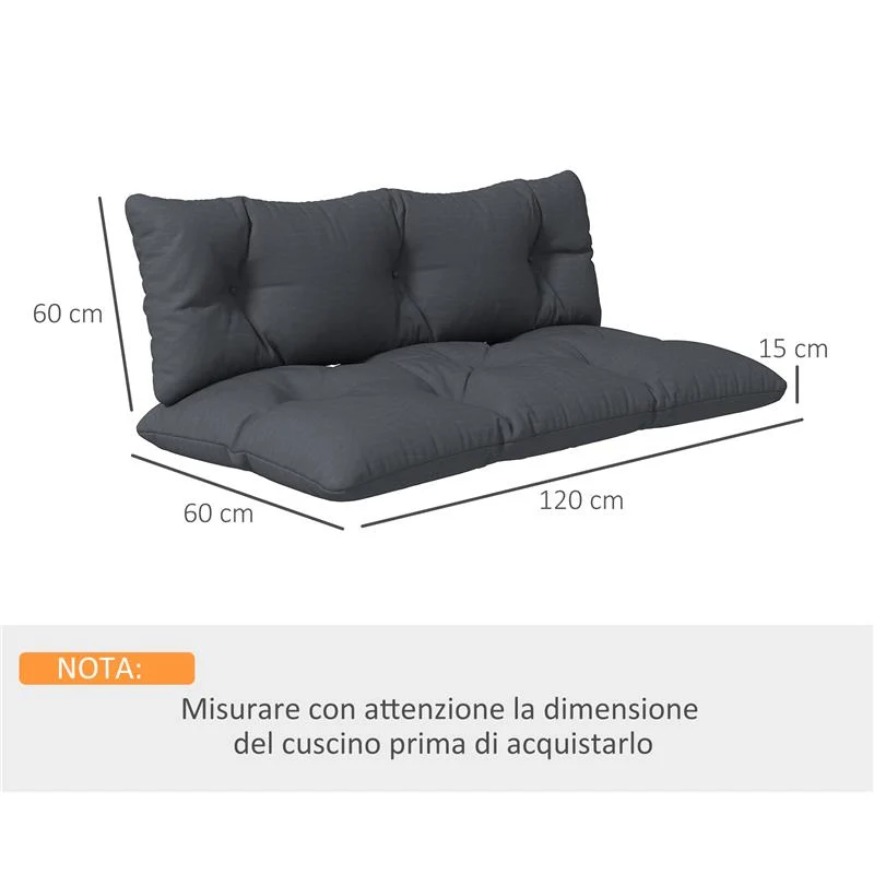 SET 2 CUSCINI DA GIARDINO PER DIVANI E PALLET IN POLIESTERE CON IMBOTTITURA SPESSA GRIGIO CARBONE - Image 4
