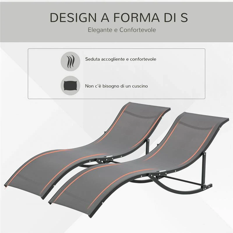 SET 2 SDRAIO DA GIARDINO PIEGHEVOLI 61 X 165 X 63 CM COLORE GRIGIO SCURO - Image 2