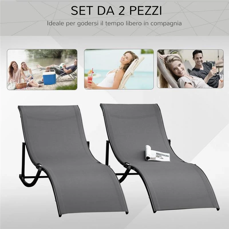SET 2 SDRAIO DA GIARDINO PIEGHEVOLI 61 X 165 X 63 CM COLORE GRIGIO SCURO - Image 3
