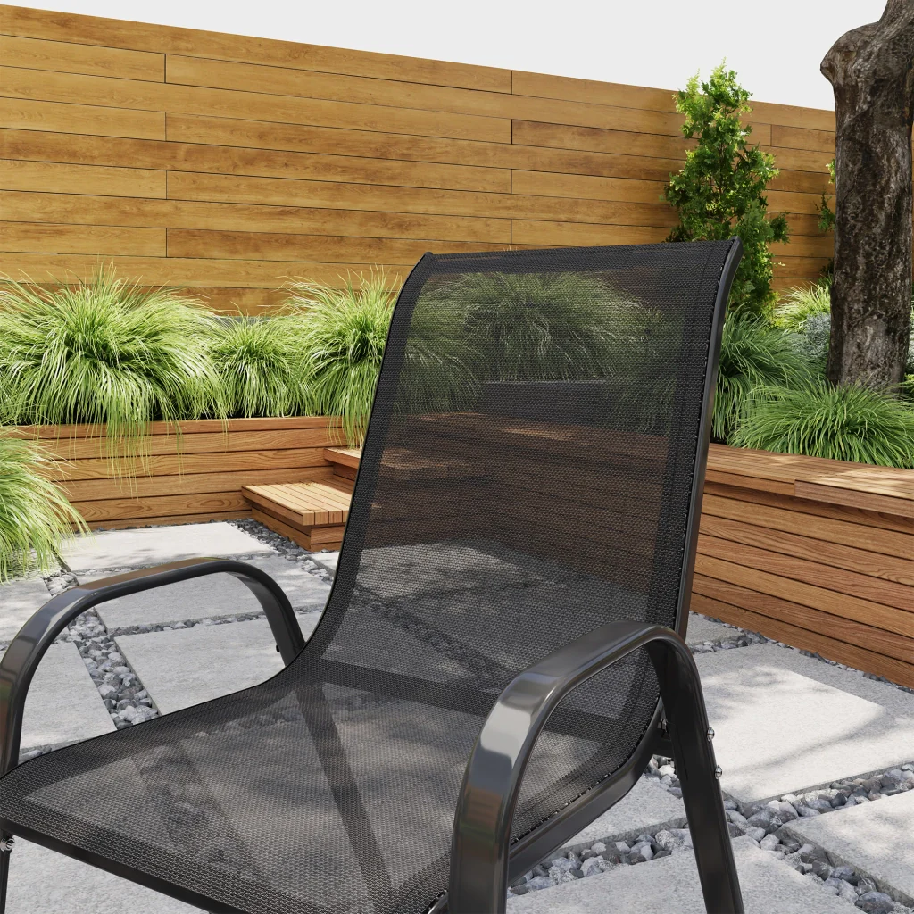 Set 2 Sedie da Giardino 54x71x93 cm Impilabili con Braccioli Curvi in Acciaio e Tessuto Traspirante Nero - Image 7