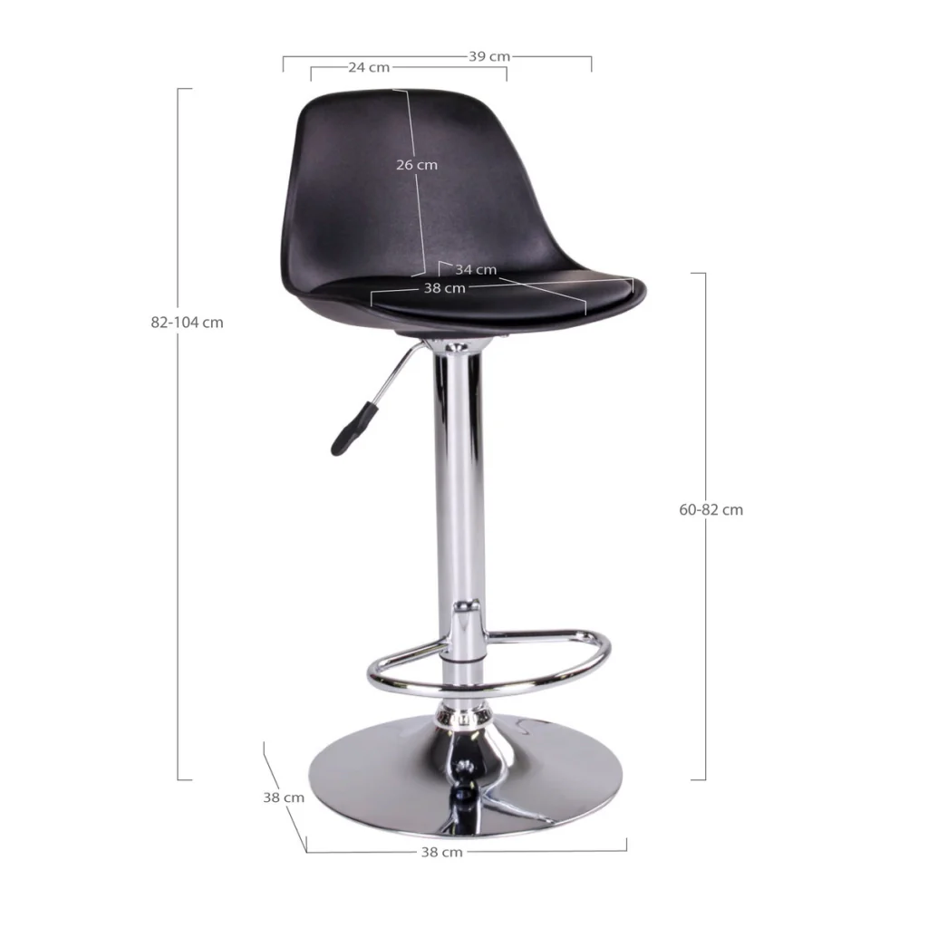 Set 2 sgabelli da bar Trondheim regolabile in ecopelle nera con base cromata - Image 6