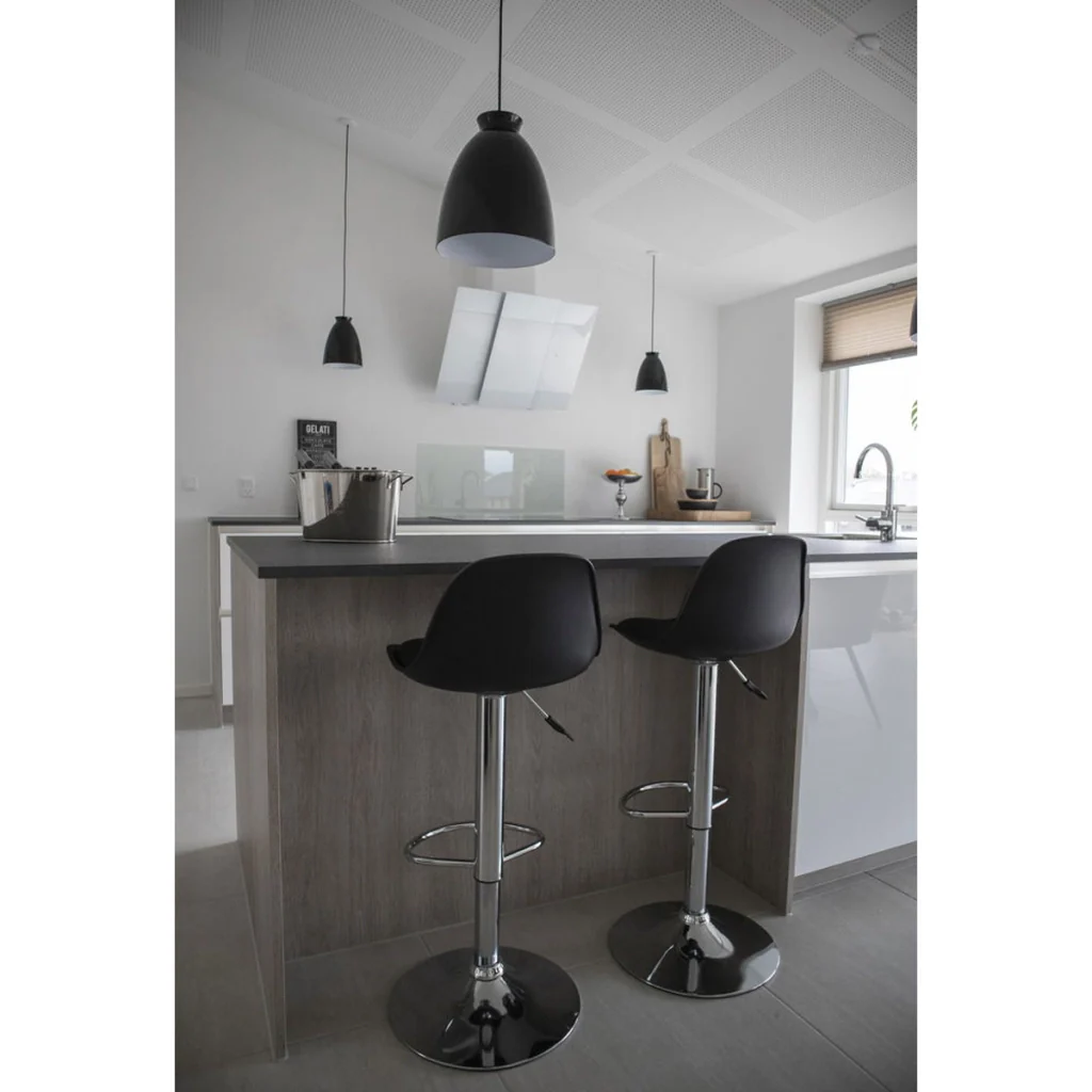 Set 2 sgabelli da bar Trondheim regolabile in ecopelle nera con base cromata - Image 7