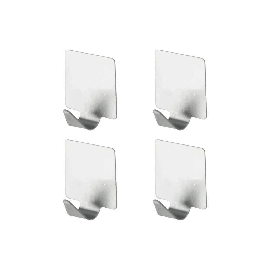 Set 4 appendini quadrati adesivi in acciaio satinato | Smart