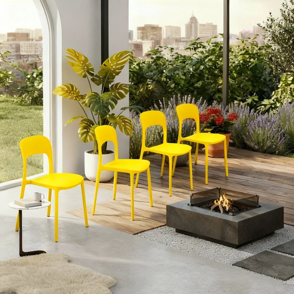 Set 4 Sedie Da Giardino In Polipropilene Impilabili Leggere E Resistenti Ideali Per Esterni Terrazze Giardini Bar Dehors Ristoranti 41 x 82,5 x 52 cm Giallo - Image 5
