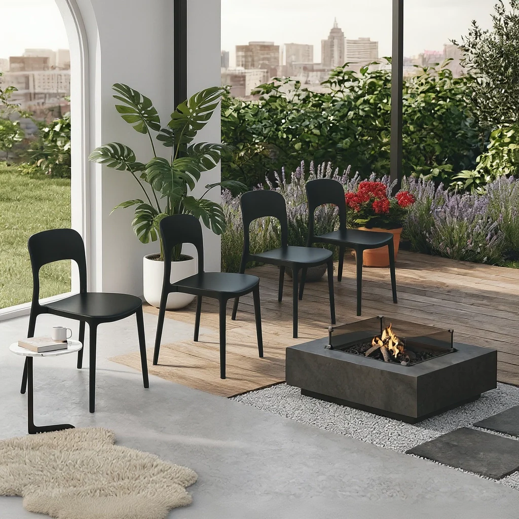 Set 4 Sedie Da Giardino In Polipropilene Impilabili Leggere E Resistenti Ideali Per Esterni Terrazze Giardini Bar Dehors Ristoranti 41 x 82,5 x 52 cm Nero - Image 3