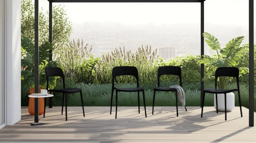 Set 4 Sedie Da Giardino In Polipropilene Impilabili Leggere E Resistenti Ideali Per Esterni Terrazze Giardini Bar Dehors Ristoranti 41 x 82,5 x 52 cm Nero - Image 6