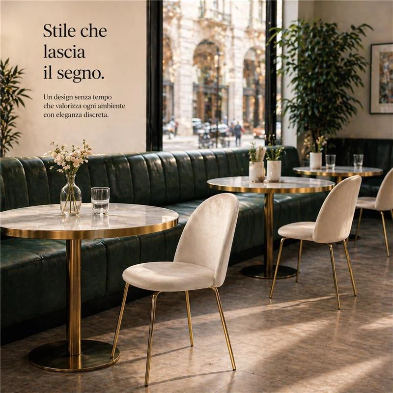 SET 4 SEDIE IN VELLUTO BEIGE CON PIEDI IN METALLO COLOR ORO MISURE: 58X50X78/49 CM - Image 6