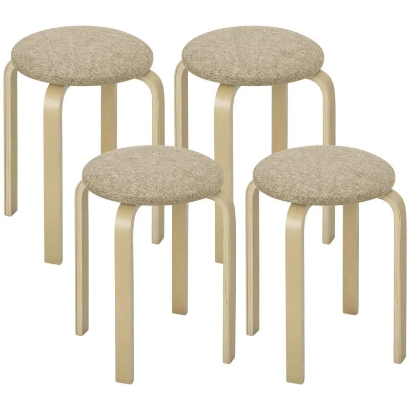 SET 4 SGABELLI IMPILABILI E IMBOTTITI CON RIVESTIMENTO IN TESSUTO E GAMBE IN LEGNO, CACHI - Image 5