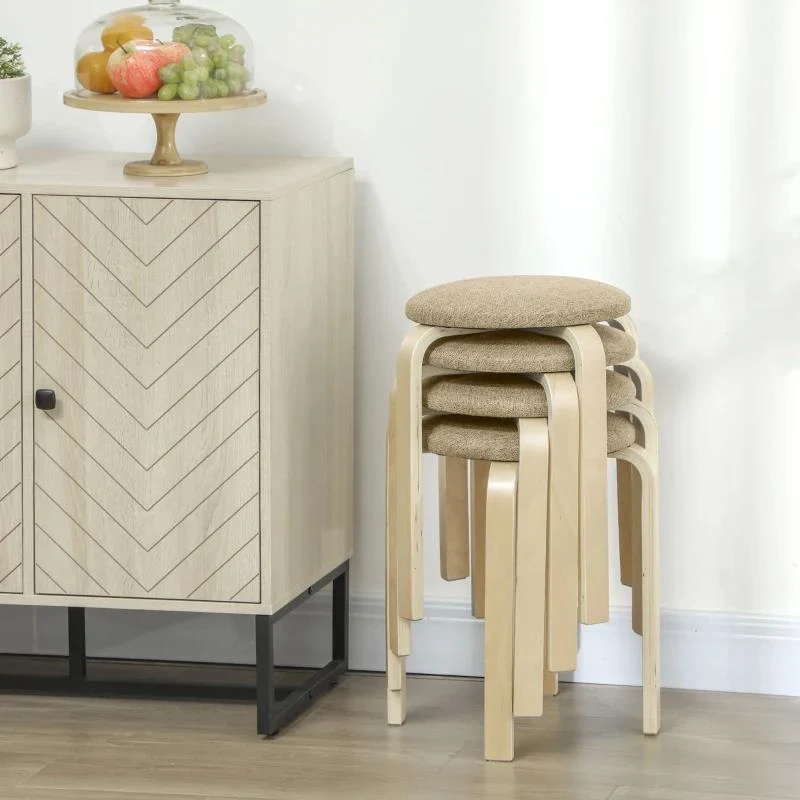 SET 4 SGABELLI IMPILABILI E IMBOTTITI CON RIVESTIMENTO IN TESSUTO E GAMBE IN LEGNO, CACHI - Image 8