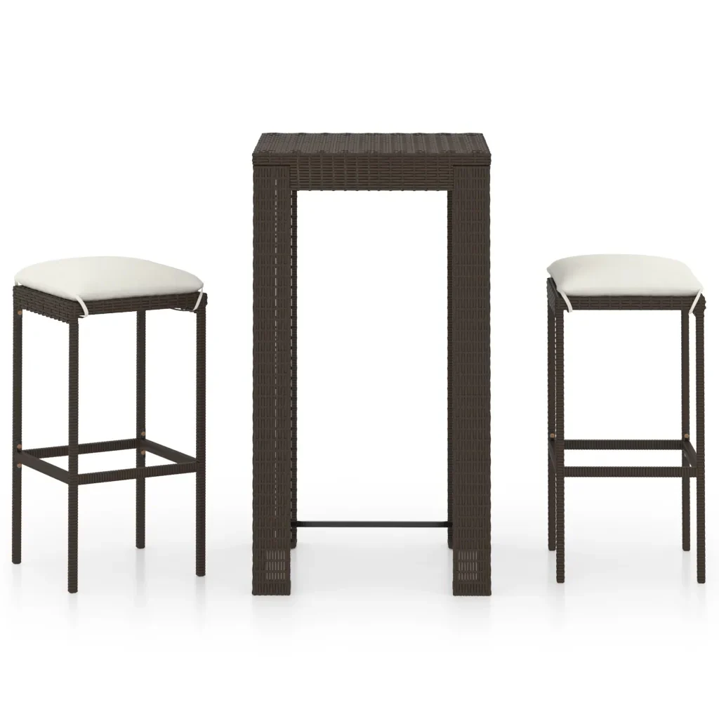 Set Bar da Giardino 3 pz con Cuscini Polyrattan Marrone 3064774 - Image 2